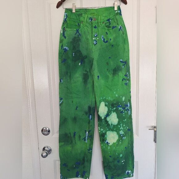 Good American Good 90s Summer Green Tie Dye Jeans Size 0/25 - Picture 1 of 8